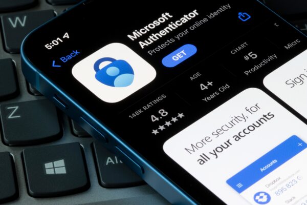 Microsoft Authenticator app as seen in the Apple App Store. It helps users with multifactor authentication.